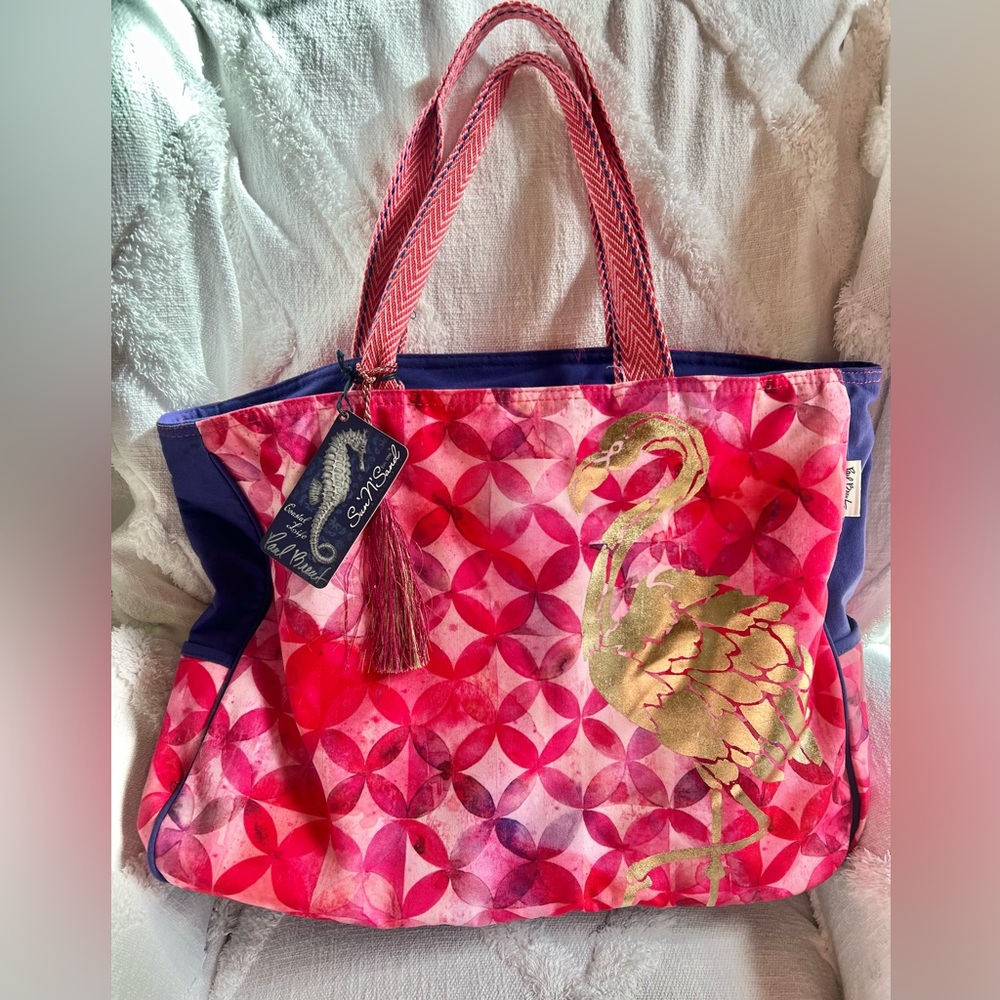 Sun’N’Sand Large Flamingo Pink Navy Beach Bag